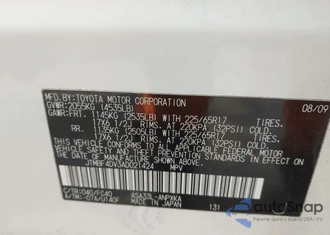 2010 Toyota Rav4 from USA, damaged, VIN JTMBF4DV3AD021424